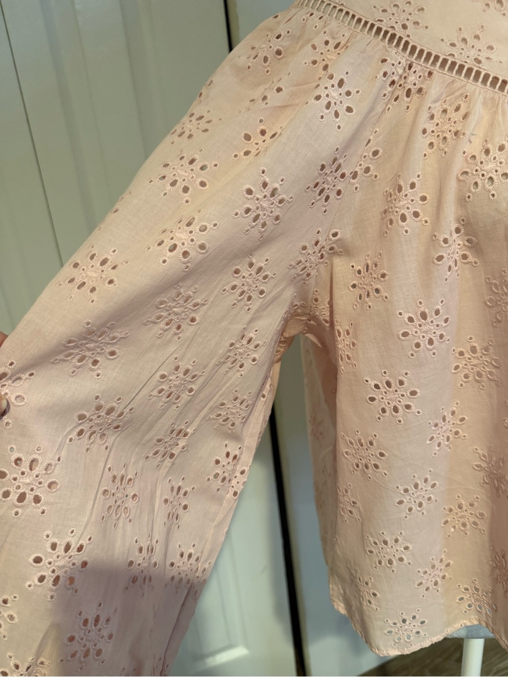Zara, NWT Soft Pink Eyelet Embroidered Blouse Romantic Cottagecore, Size Large - Picture 5 of 13